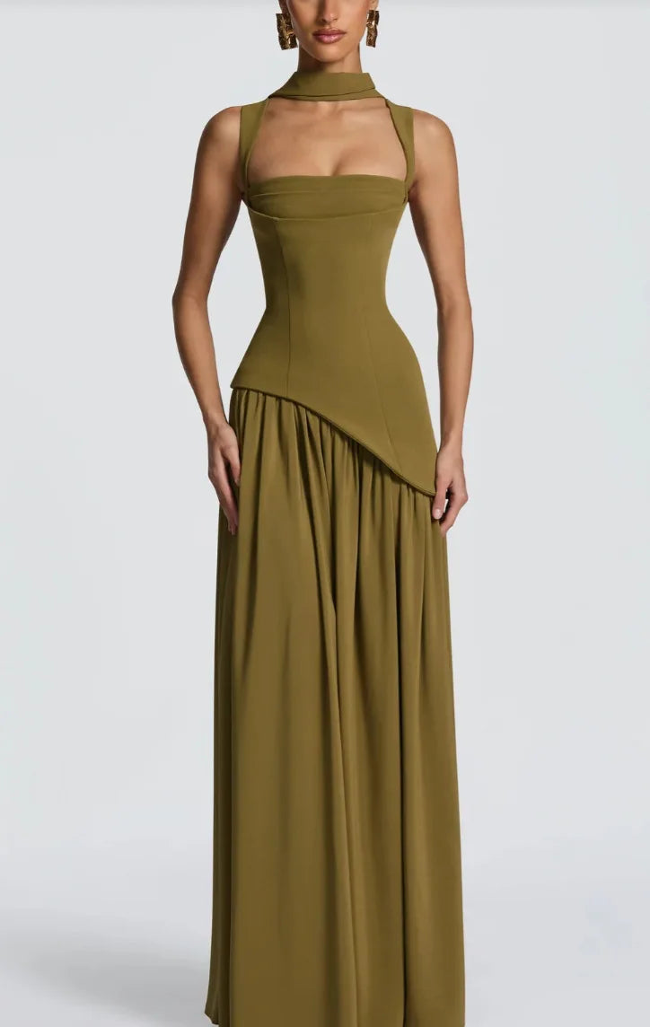 Side Split Olive Green Maxi Dress