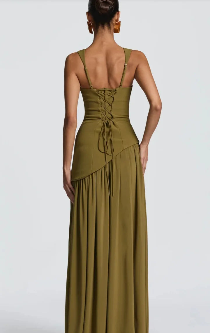 Side Split Olive Green Maxi Dress