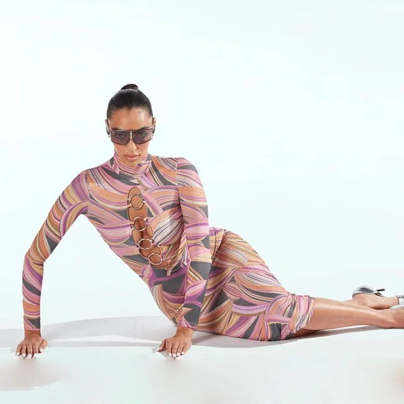Maxi Printing Long Sleeve Dress