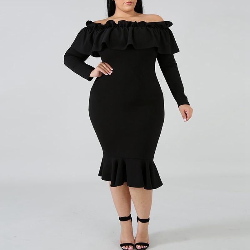Off Shoulder Knee Length Dress
