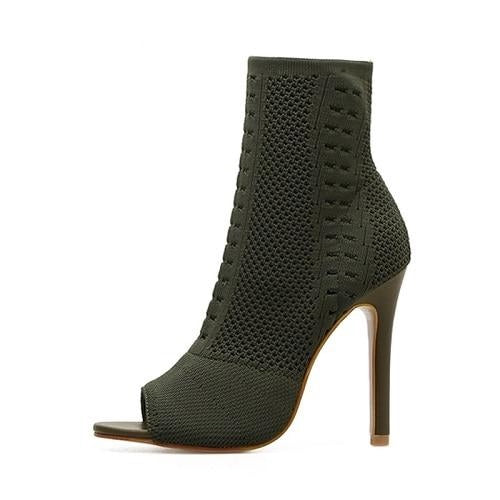 Ladies Open Toe High Heels Ankle Boots