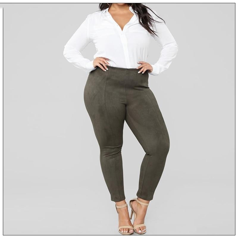 Suede Leather Skinny Women Pants