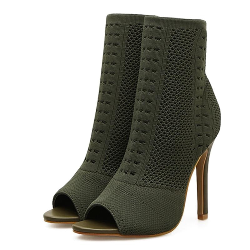 Ladies Open Toe High Heels Ankle Boots