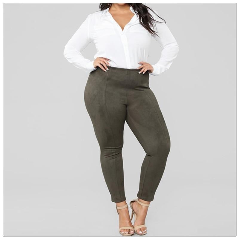 Suede Leather Skinny Women Pants