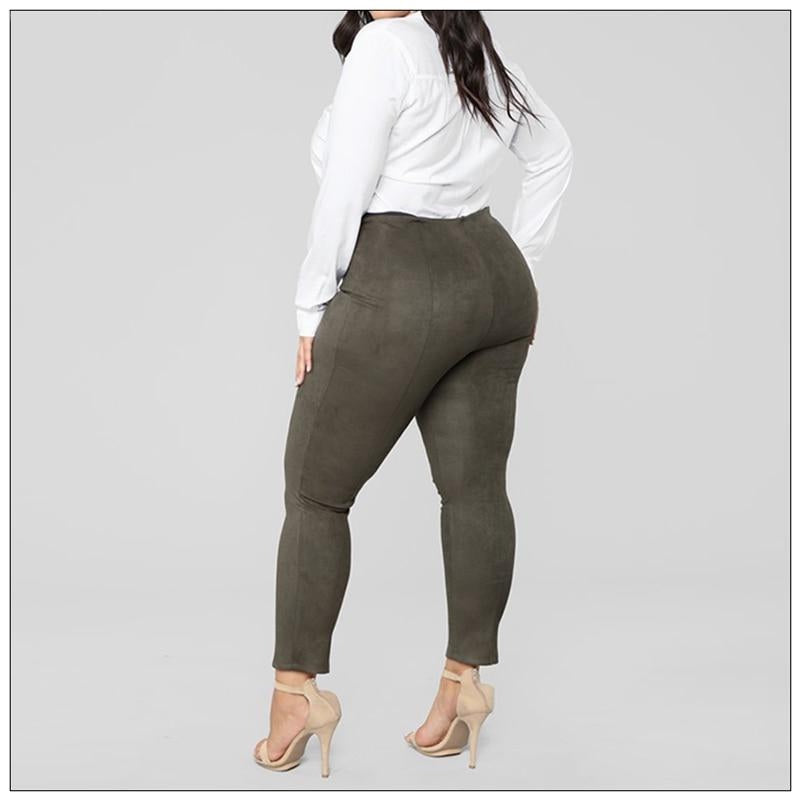 Suede Leather Skinny Women Pants
