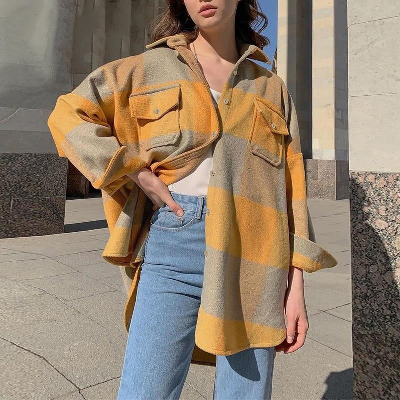 Casual Loose Plaid Shirt For Women