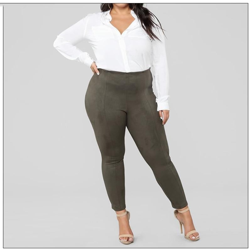 Suede Leather Skinny Women Pants