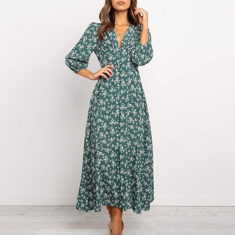 Chiffon Floral Print A-line Maxi Dress