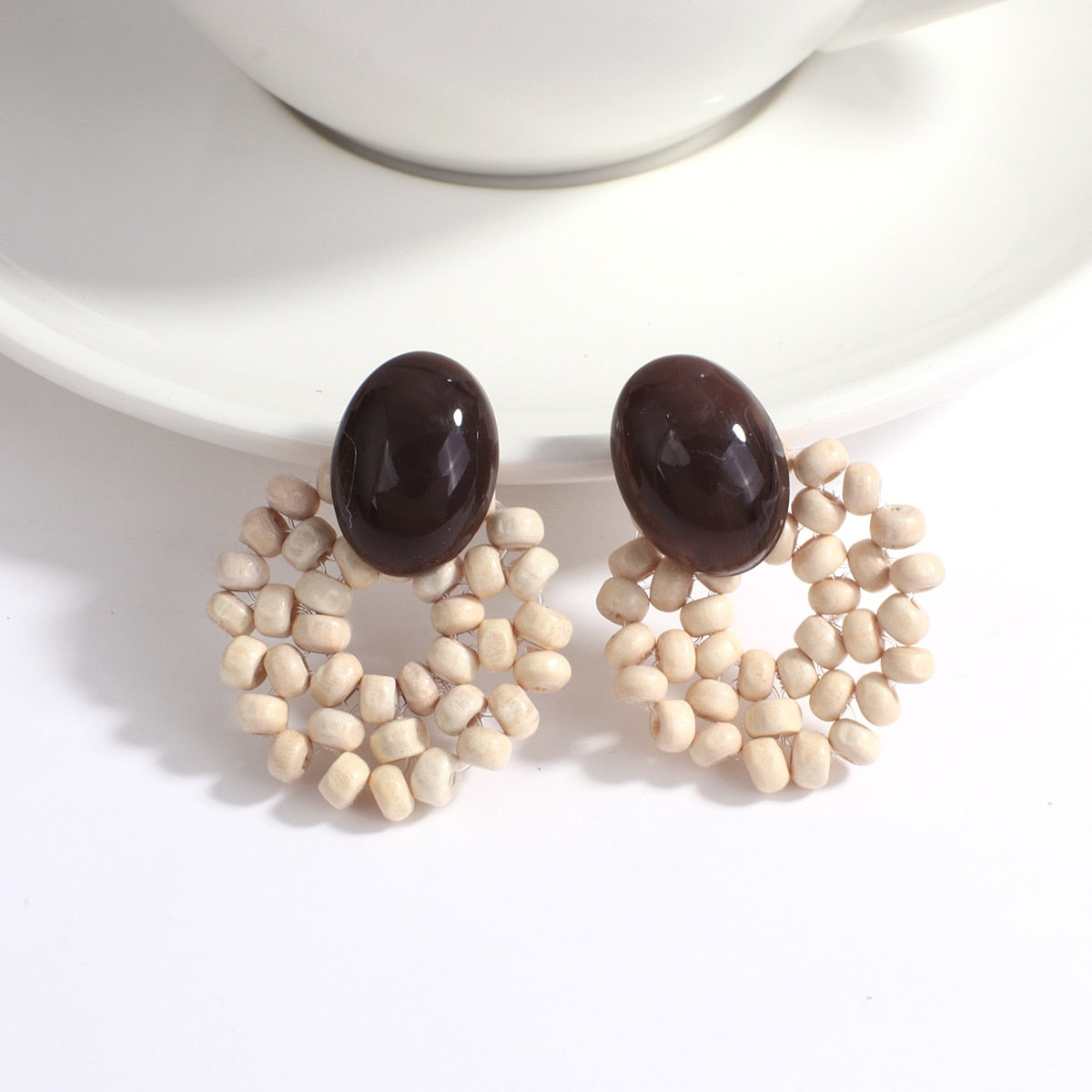 Ethnic Round Wooden Earrings
