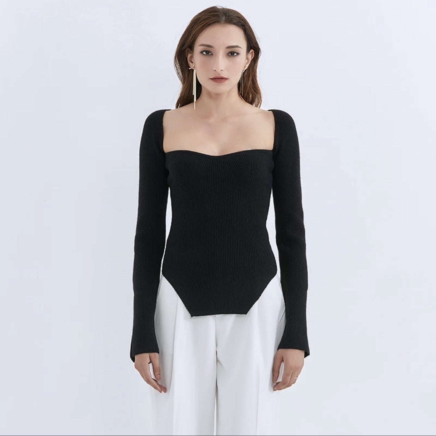 Cashmere sqaure collar full sleeves Sweatshirt