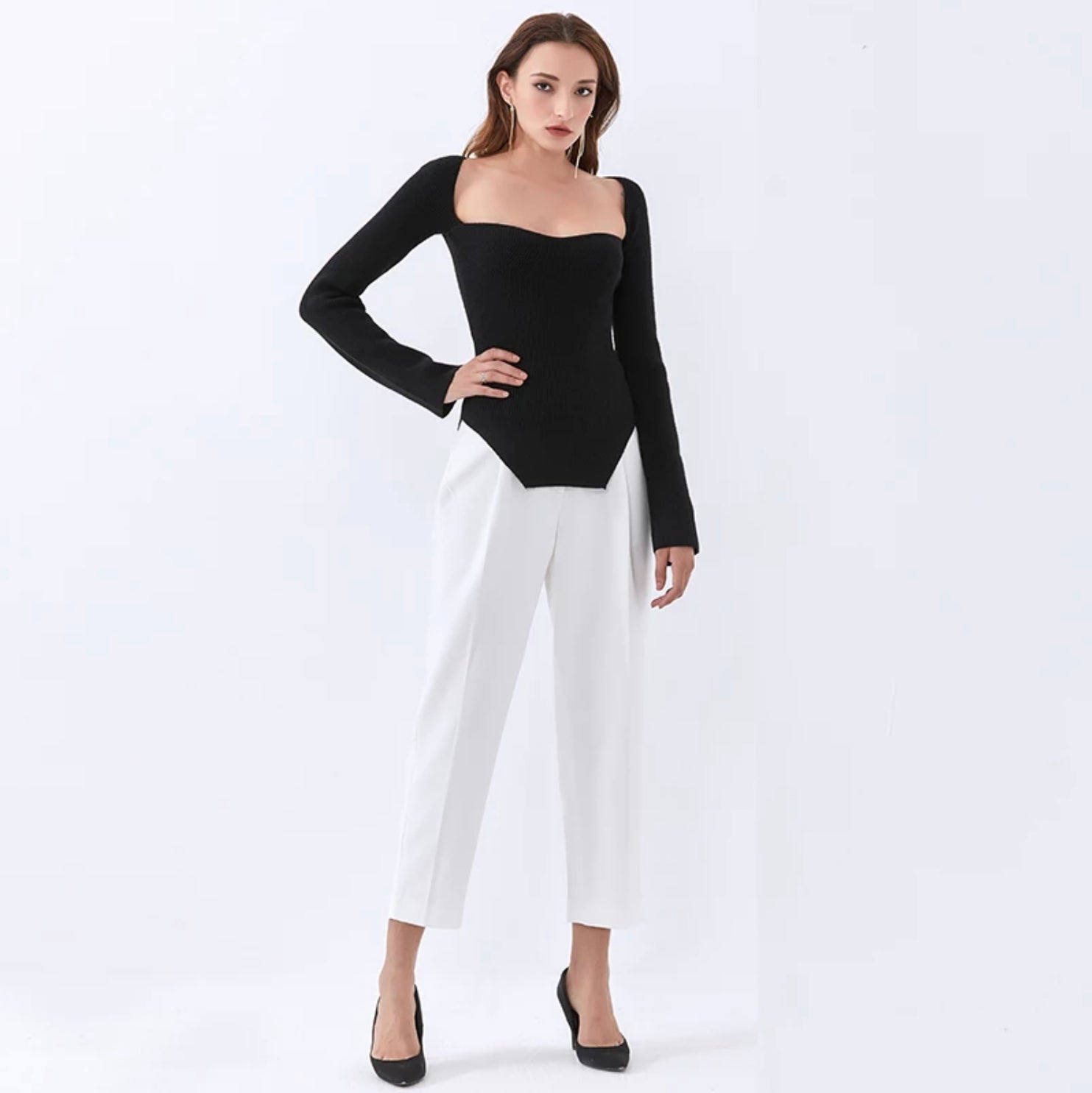 Cashmere sqaure collar full sleeves Sweatshirt