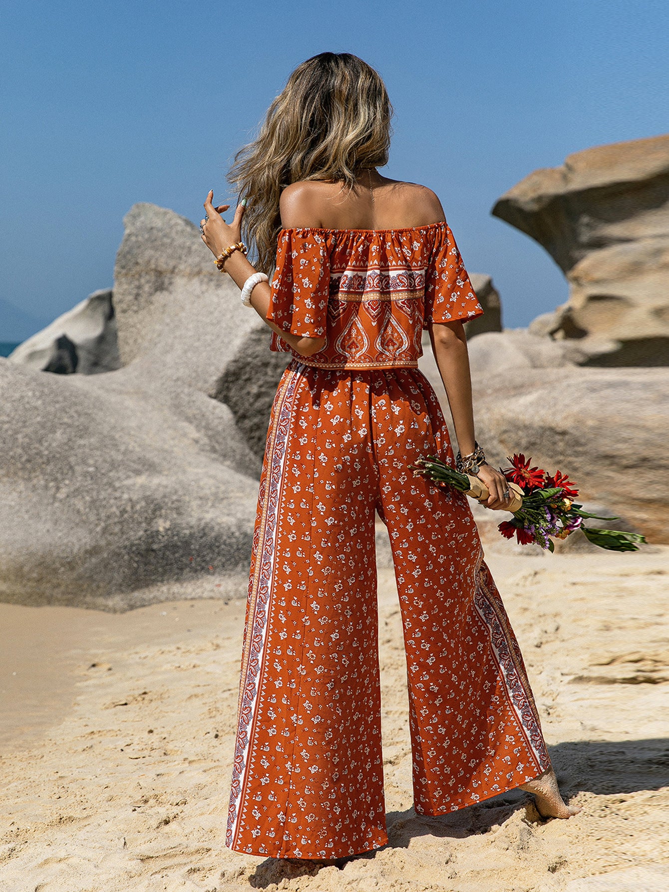 Bohemian Style Printed Tube Top Jumpsuit off-Shoulder Jumpsuit