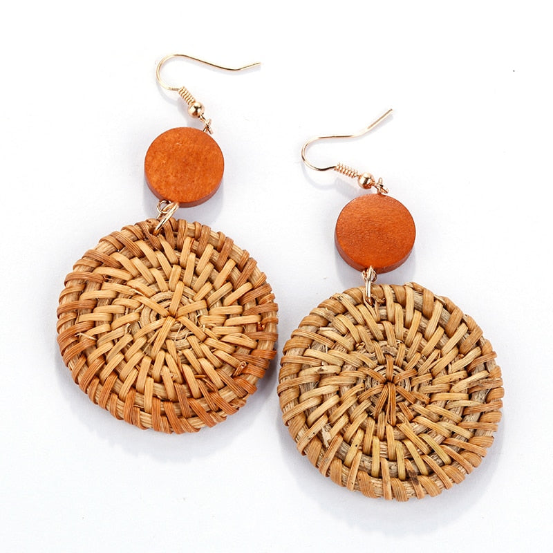 Rattan Wooden Drop Earrings