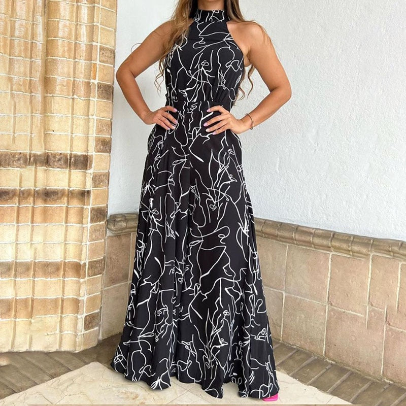 Halterneck sleeveless Print Jumpsuit