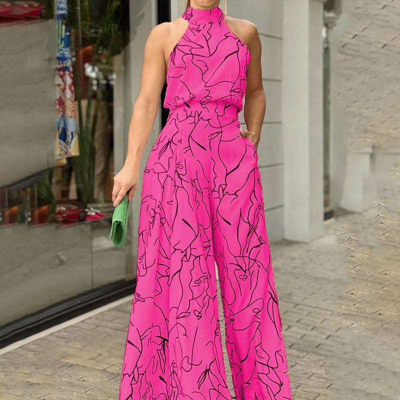 Halterneck sleeveless Print Jumpsuit