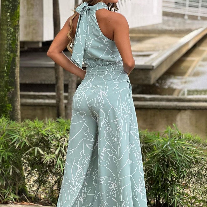 Halterneck sleeveless Print Jumpsuit