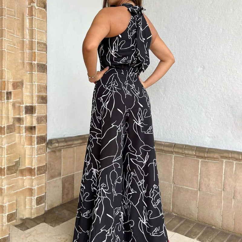 Halterneck sleeveless Print Jumpsuit