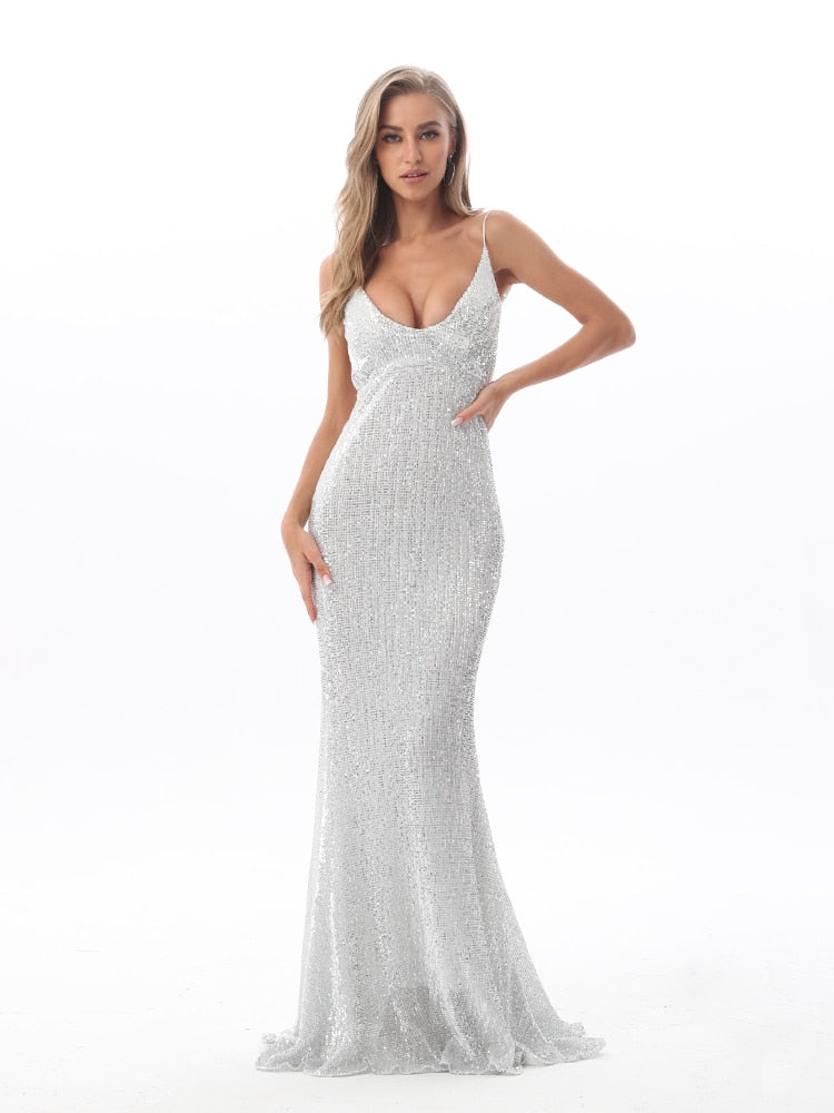 Silver Stretch Sequin Dress