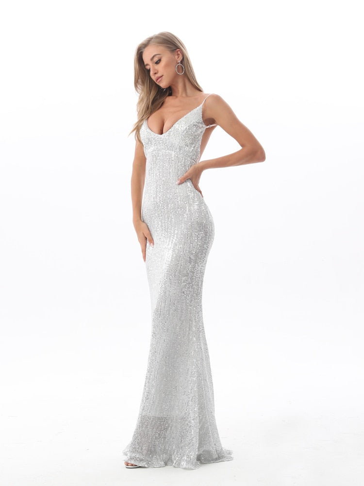 Silver Stretch Sequin Dress