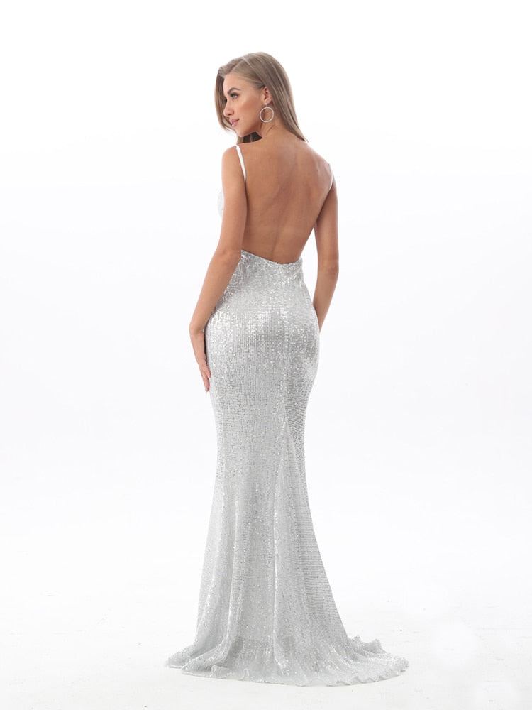 Silver Stretch Sequin Dress