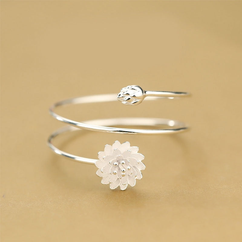 Silver Lotus Flower Bracelet