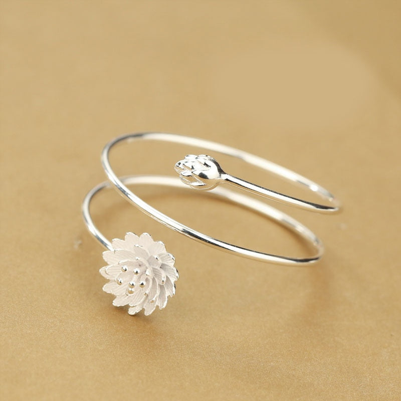 Silver Lotus Flower Bracelet