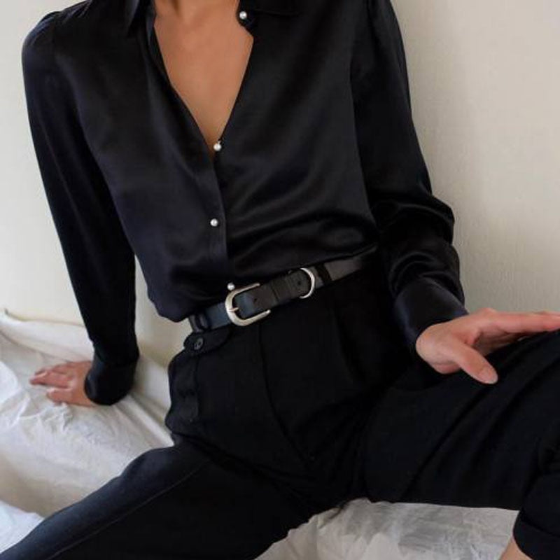 Vintage Long Sleeves Satin Blouse For Women
