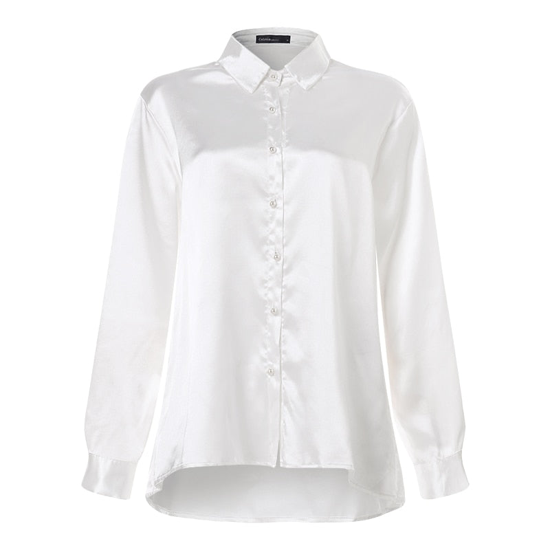 Vintage Long Sleeves Satin Blouse For Women