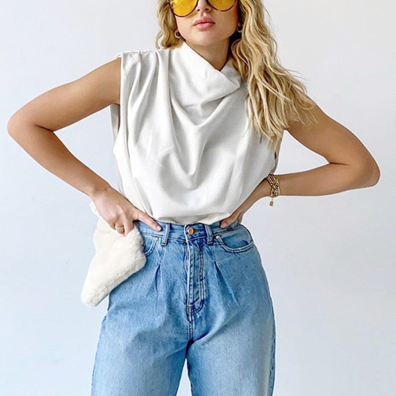 Turtleneck Ruched Minimalist T-shirt
