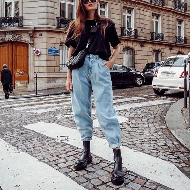Denim High Waist Long Slouchy Jeans