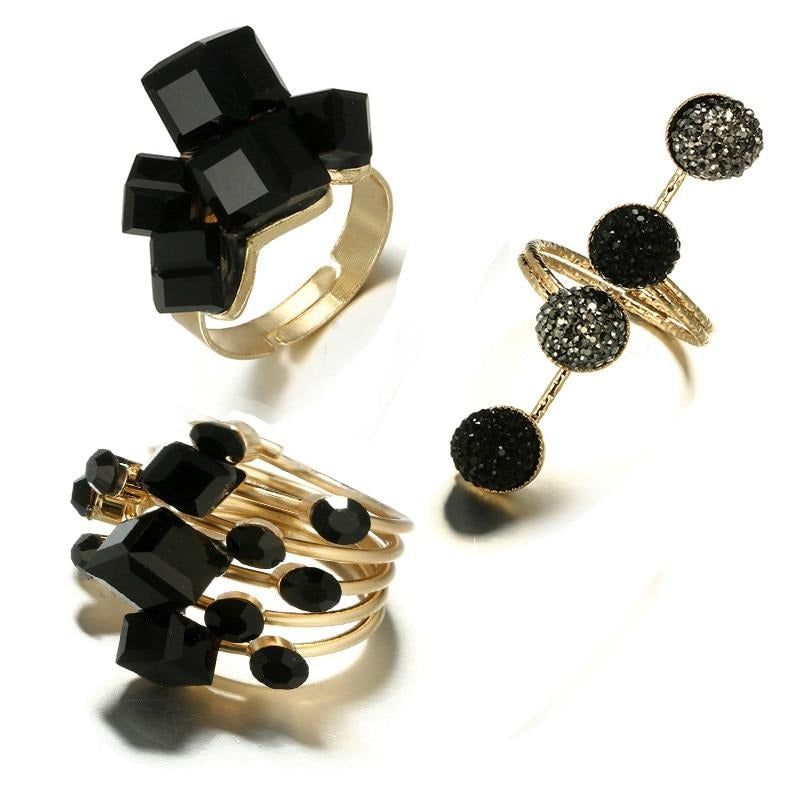 Vintage Black Stone Ring Set