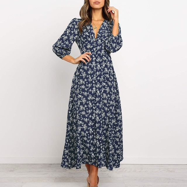 Chiffon Floral Print A-line Maxi Dress