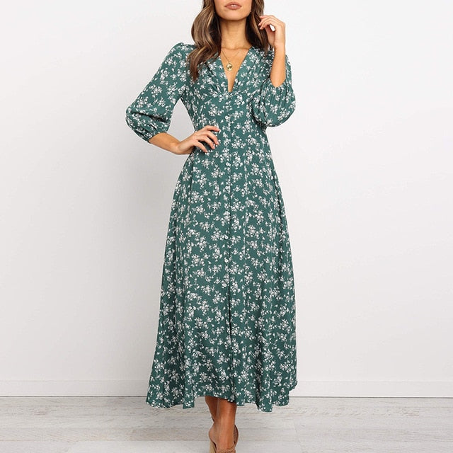 Chiffon Floral Print A-line Maxi Dress