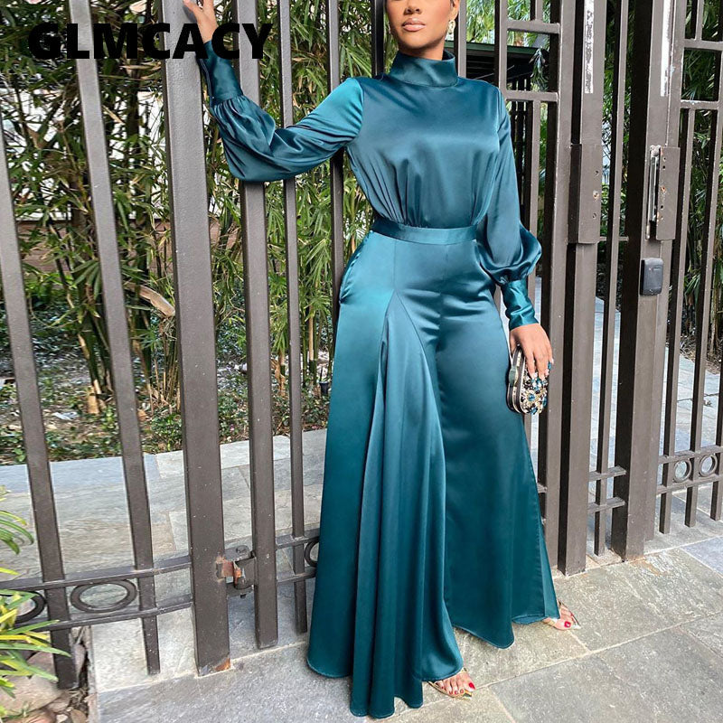 Women Classy Wide Leg Satin Jumpsuit