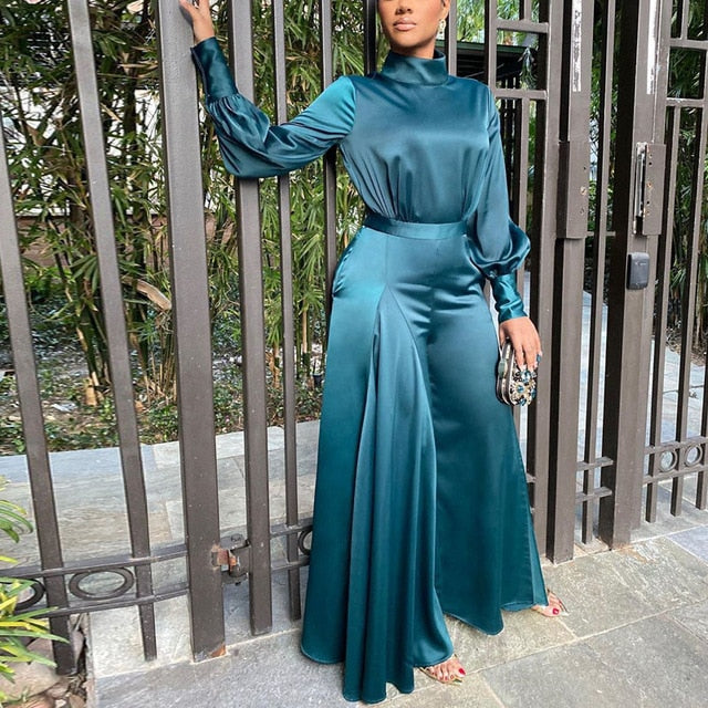 Women Classy Wide Leg Satin Jumpsuit