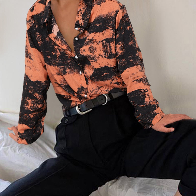 Vintage Long Sleeves Satin Blouse For Women