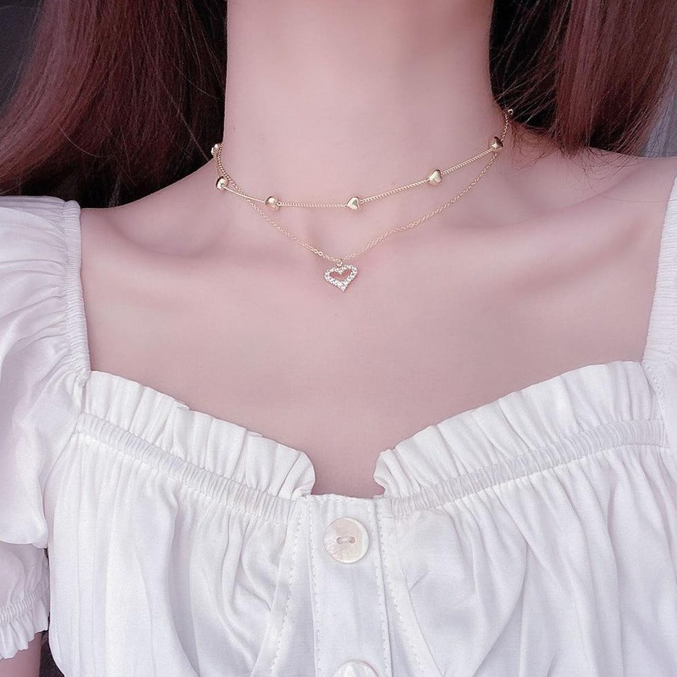 Zircon Double layered Heart Necklace