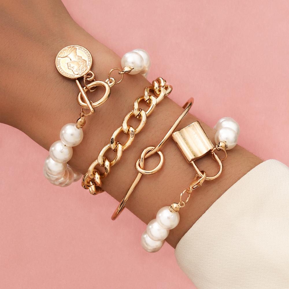 Pearl & Chain Lock Bracelet