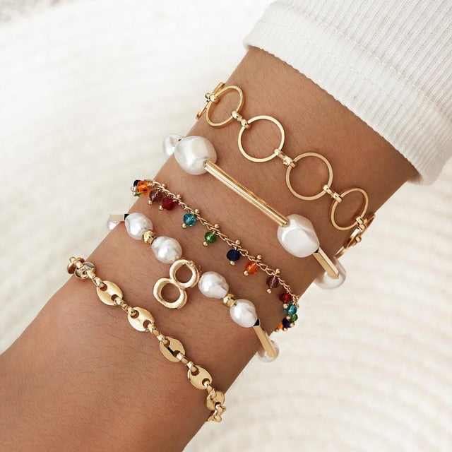 Pearl &amp; Chain Lock Bracelet