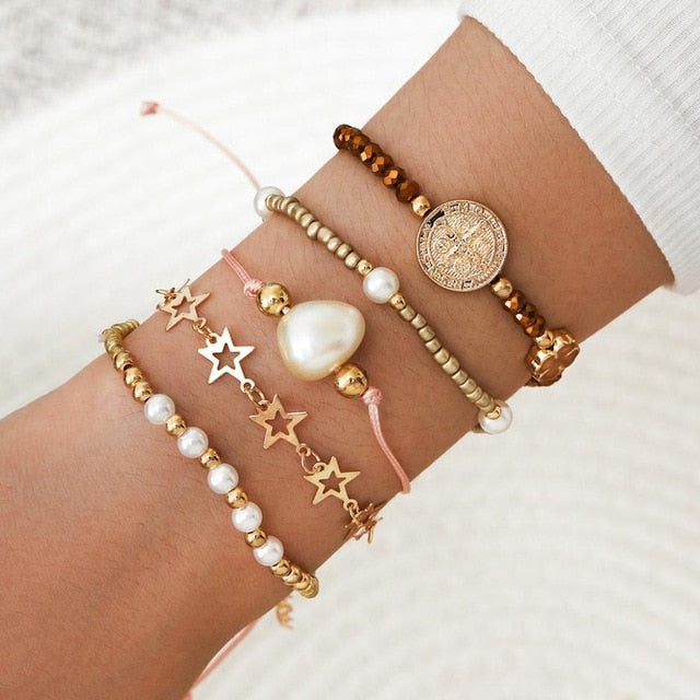 Pearl &amp; Chain Lock Bracelet