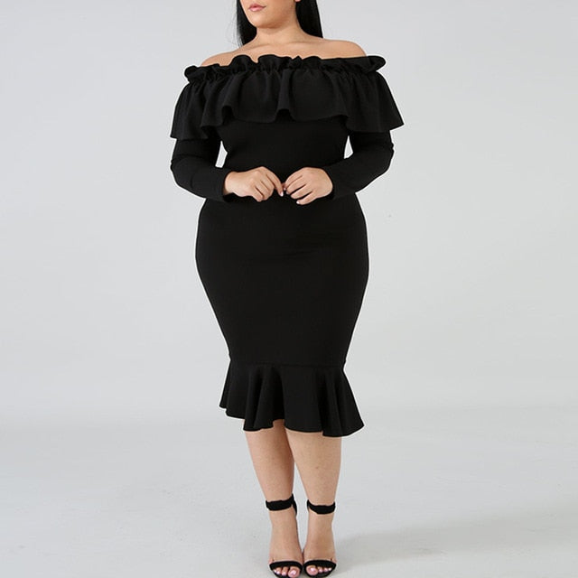 Off Shoulder Knee Length Dress