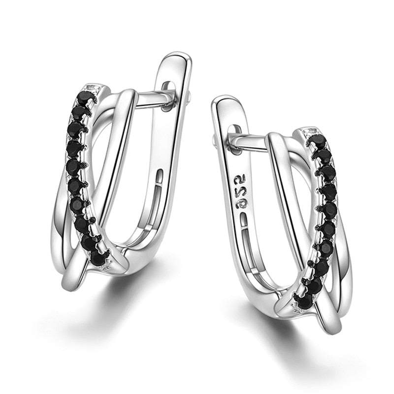 Women's Cross Black Stone Minimalist Earring