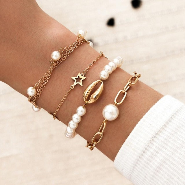 Pearl &amp; Chain Lock Bracelet