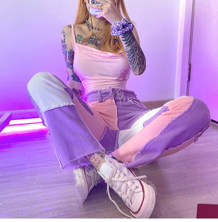 Patchwork High waist Hip Hop Jeans
