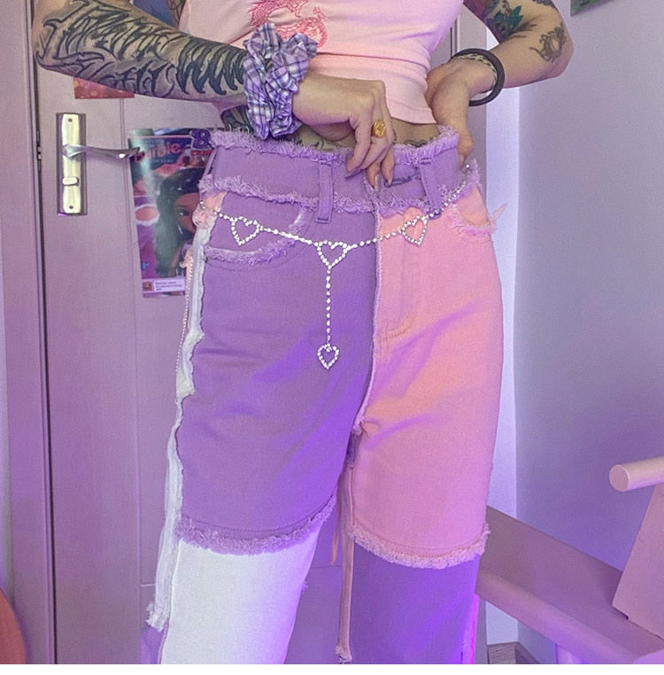 Patchwork High waist Hip Hop Jeans