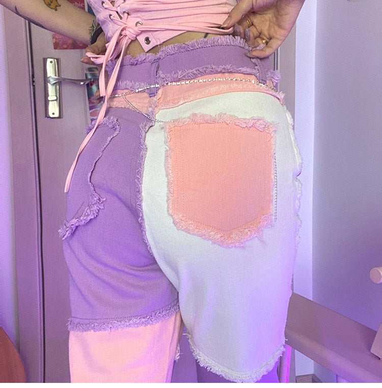 Patchwork High waist Hip Hop Jeans