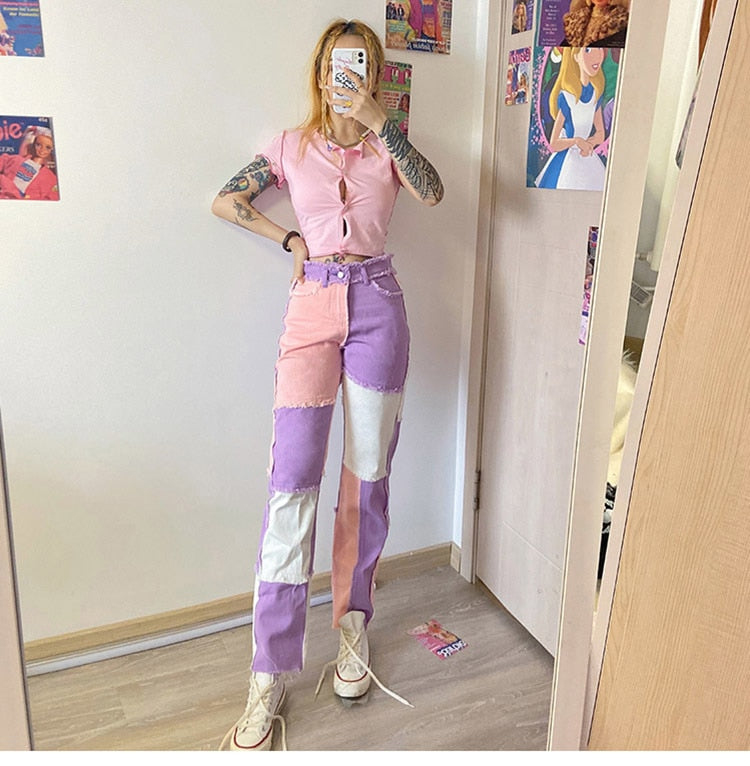 Patchwork High waist Hip Hop Jeans