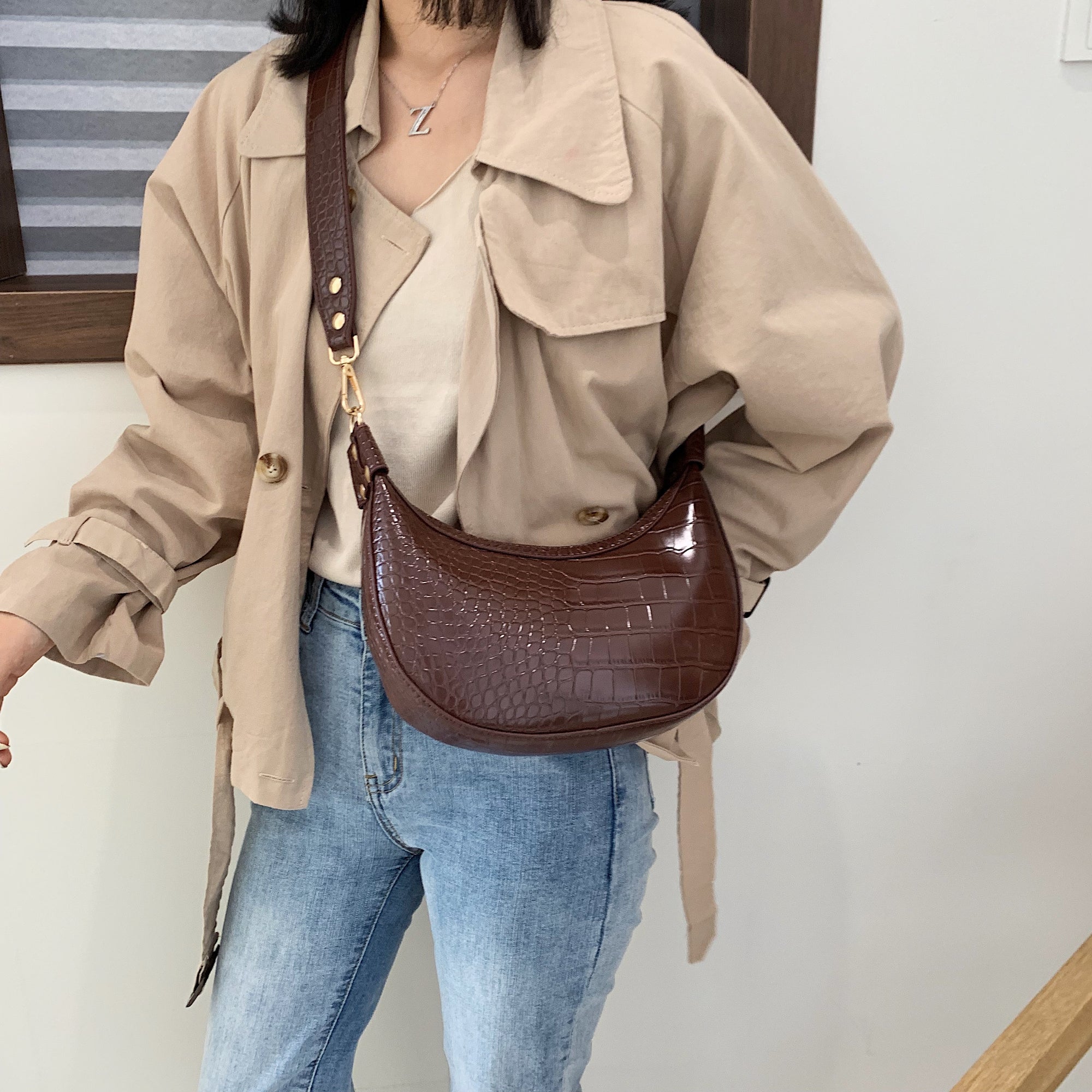 Stone Pattern PU Leather Crossbody Bag For Women
