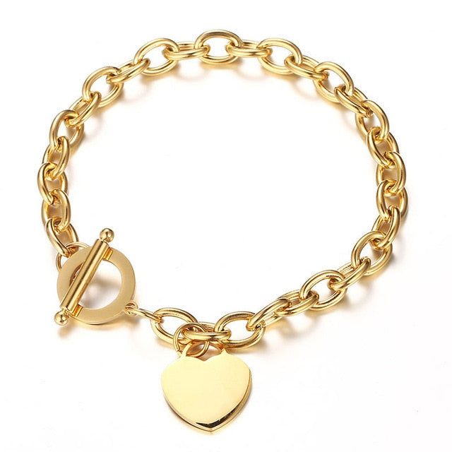 Stainless Steel Heart Charms Bracelet