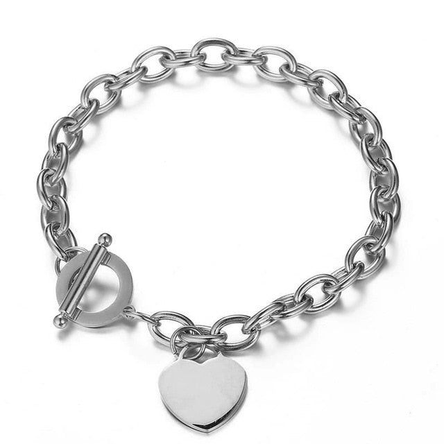Stainless Steel Heart Charms Bracelet